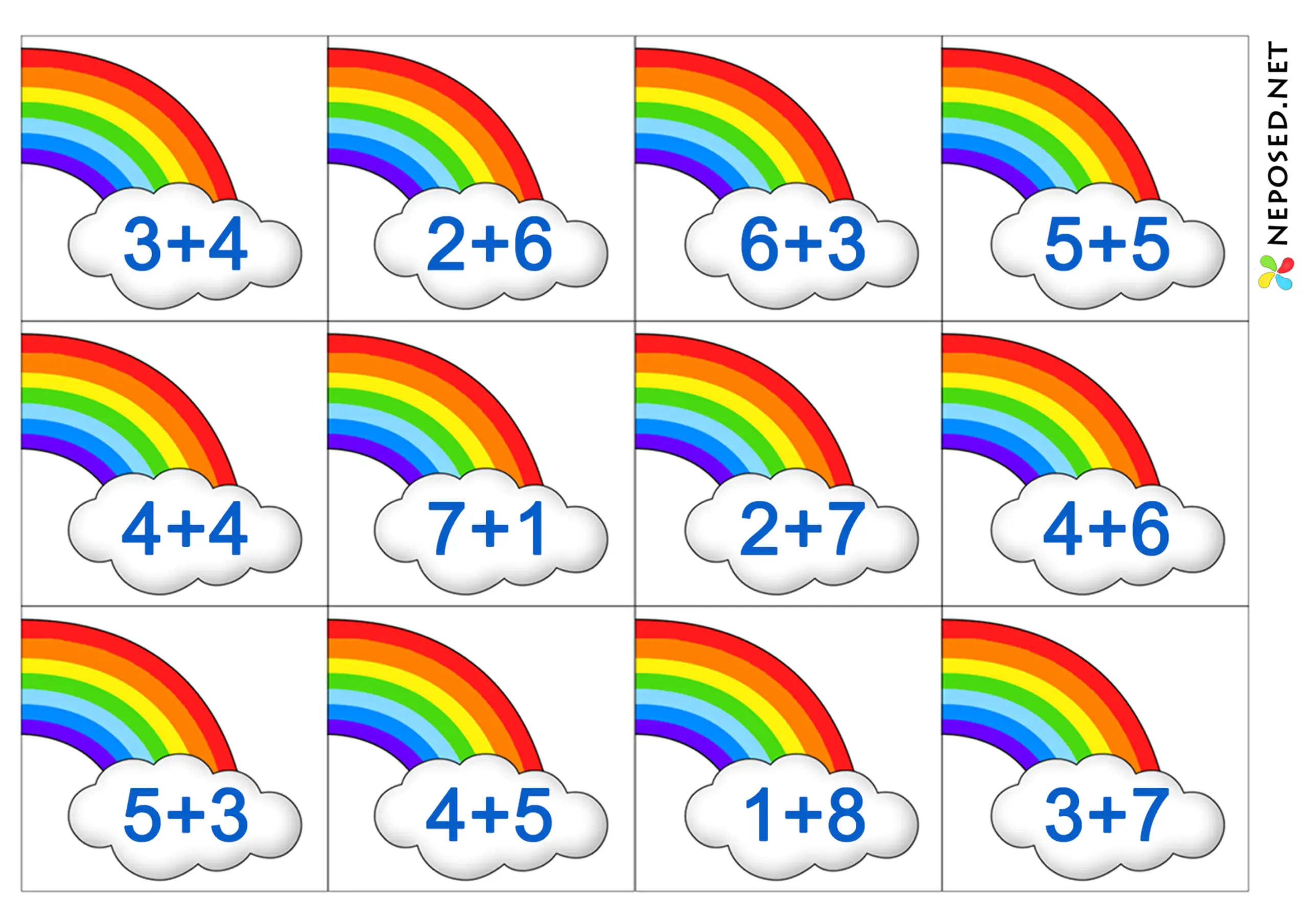 лото радуга для обучения сложению и вычитанию