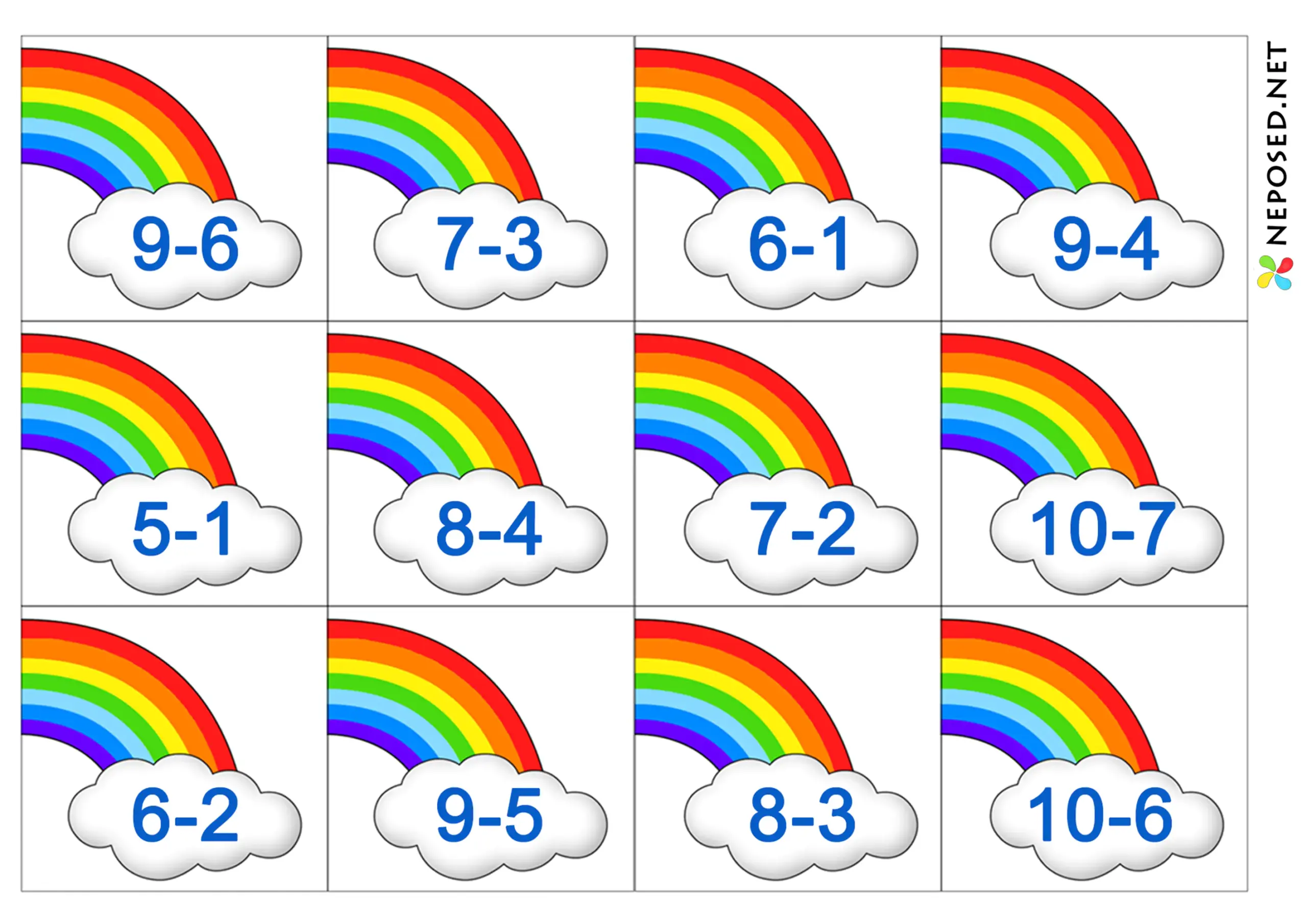 лото радуга для обучения сложению и вычитанию
