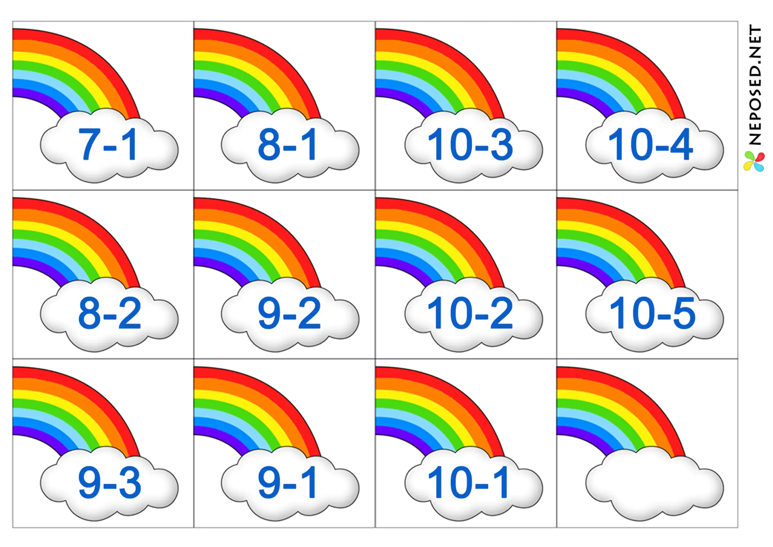 лото радуга для обучения сложению и вычитанию