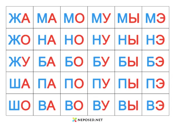 слоговые таблицы для обучения чтению