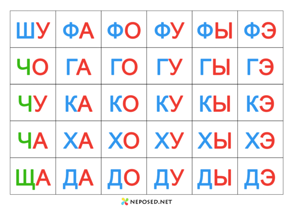 слоговые таблицы для обучения чтению