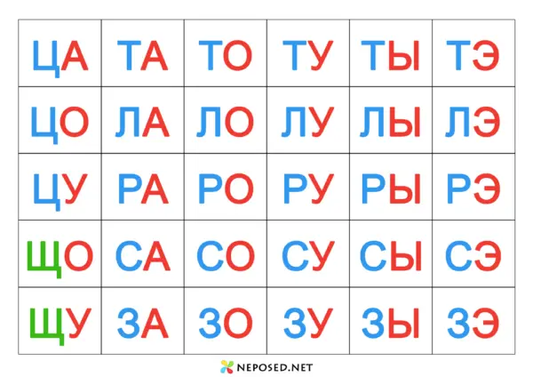 слоговые таблицы для обучения чтению