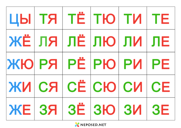 слоговые таблицы для обучения чтению