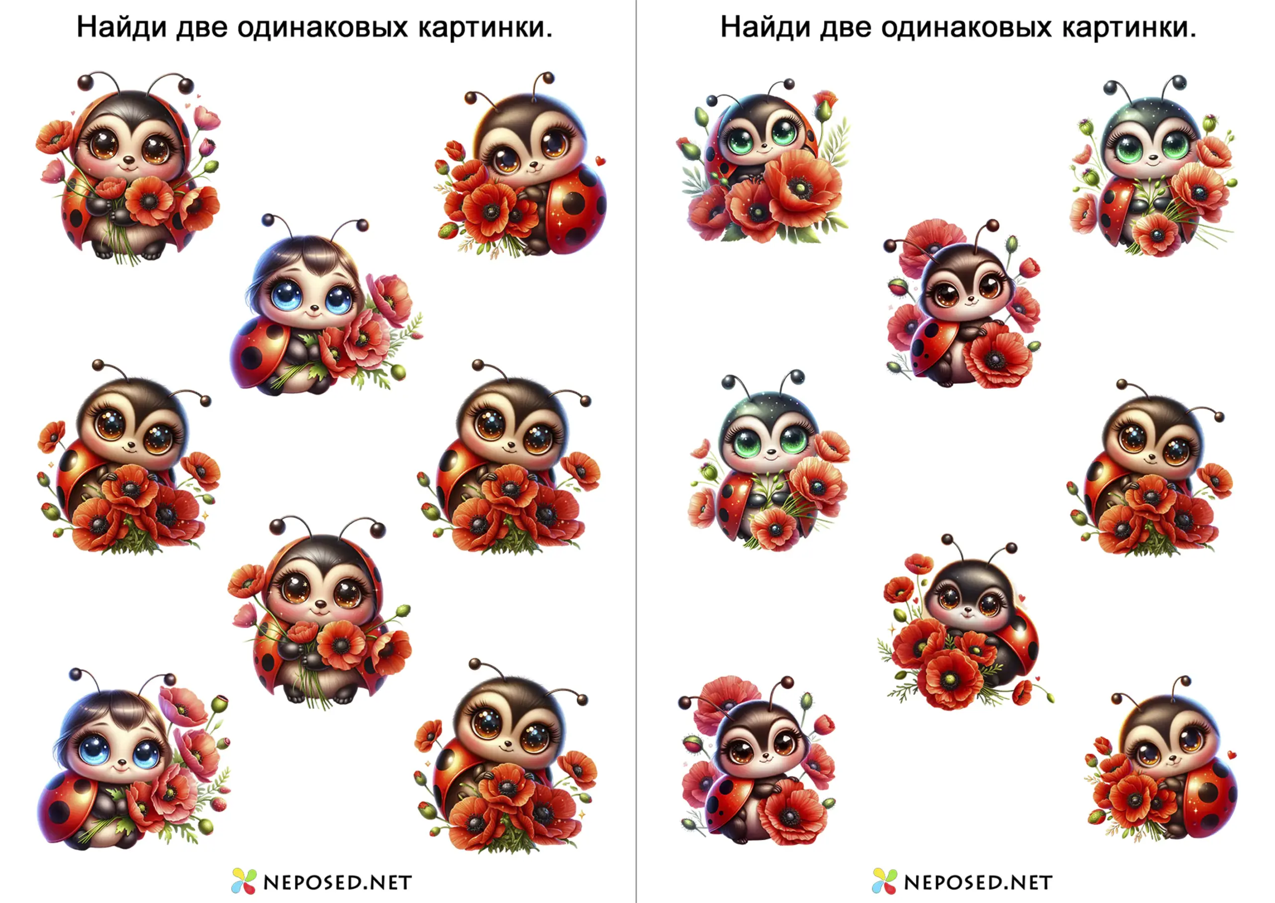 задания найди две одинаковые картинки