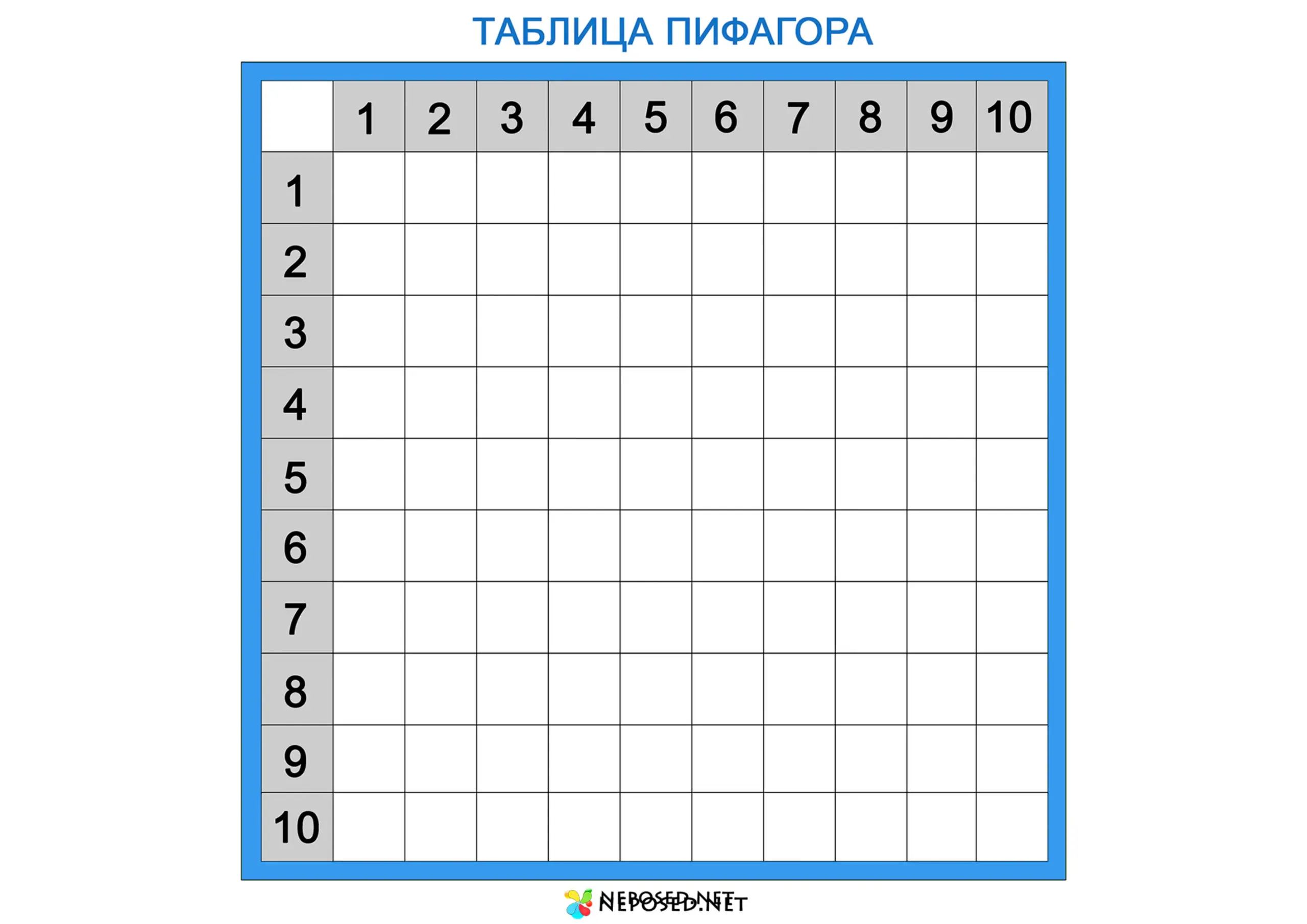 таблица пифагора скачать и распечатать