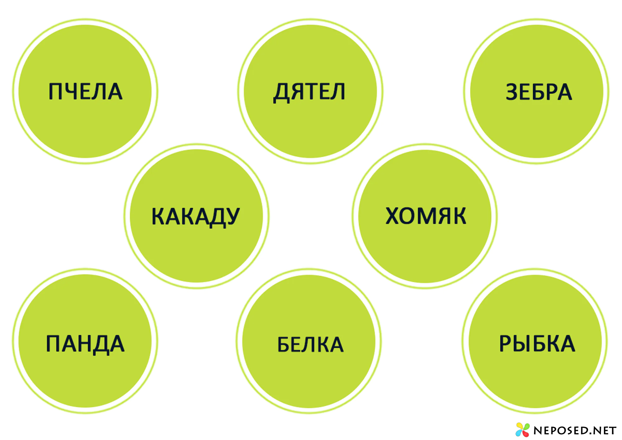 Лото "Животные" для обучения чтению детей